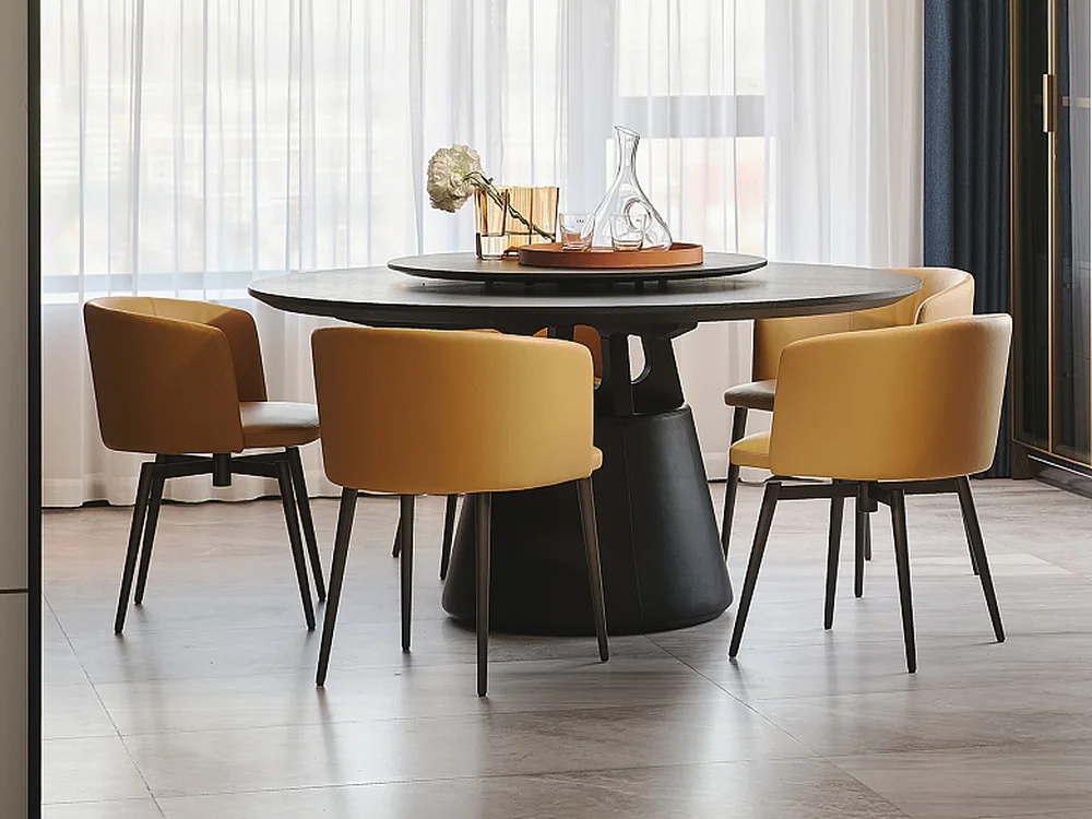 Camerich Ballet dining chairs in Biscotti around a round table